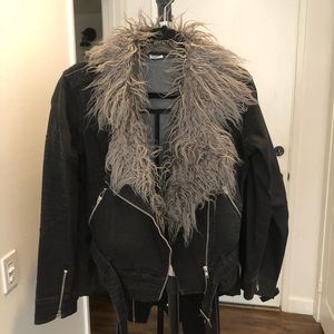 Somedays Lovin black denim jacket with fur detail